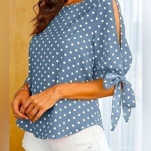 Women’s Polka-Dot Crewneck Semi-Sheer Short Sleeve Blouse - Size M - NWT